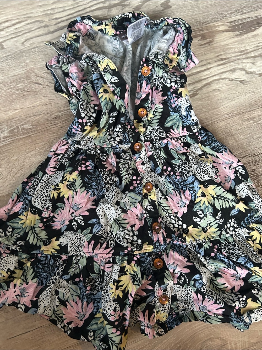 Vince Camuto Girls Black Floral Button-Down Sundress